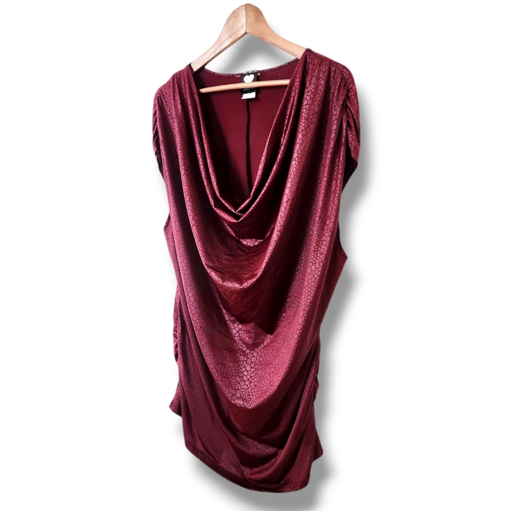2KUHL Burgundy Snakeskin Print Cap Sleeve Draped Blouson Top | 3X - Picture 8 of 8